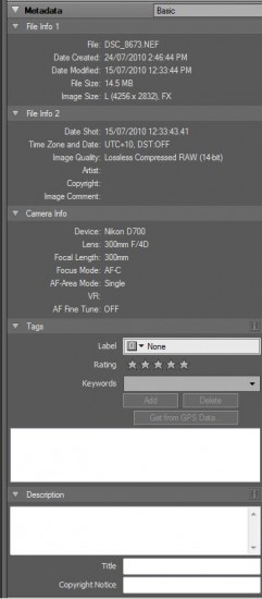 Nikon View NX2-metadat a